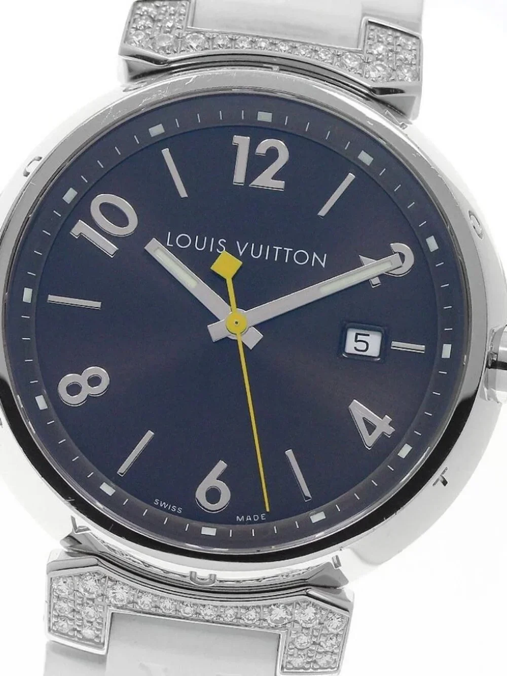 LOUIS VUITTON Tambour Q111G Rug diamond Brown Dial Quartz Men's Watch_965421